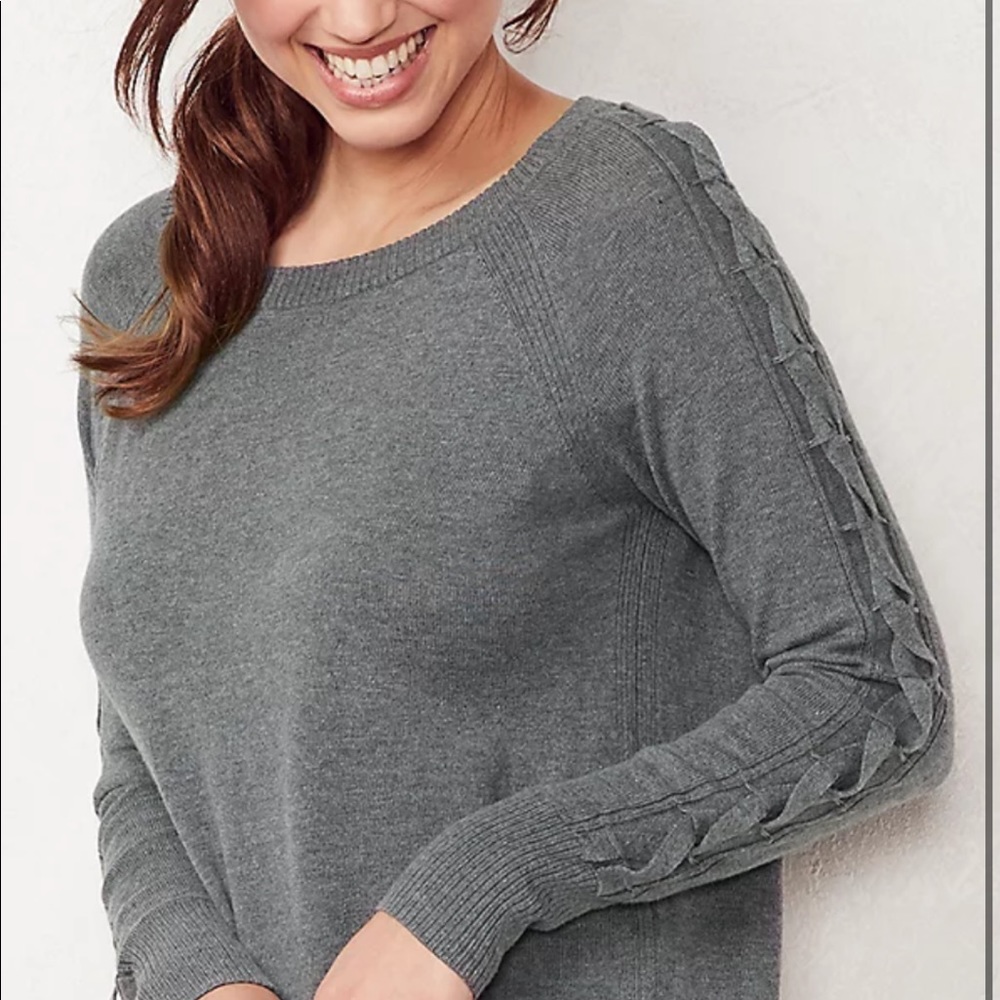 Lauren Conrad tunic sweater with lace up details on sleeves. Size small. NWT